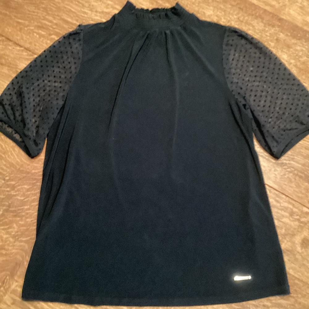 Anne Klein Black Blouse with Sheer Sleeves